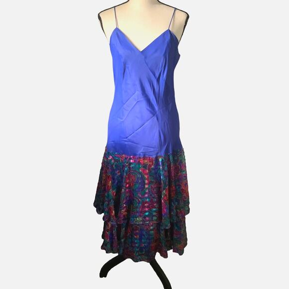 Ann Hobbs for Cattiva Vintage Drop Waist Blue Shimmer Dress 12 - Picture 1 of 8